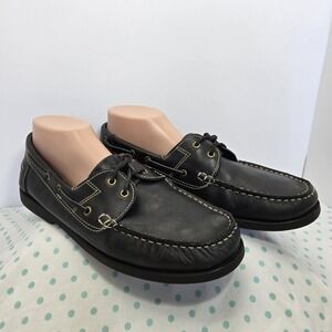 Bianca Mens Size 44 (US 10.5-11) Leather Preppy Classic Loafers Boat Shoe Black